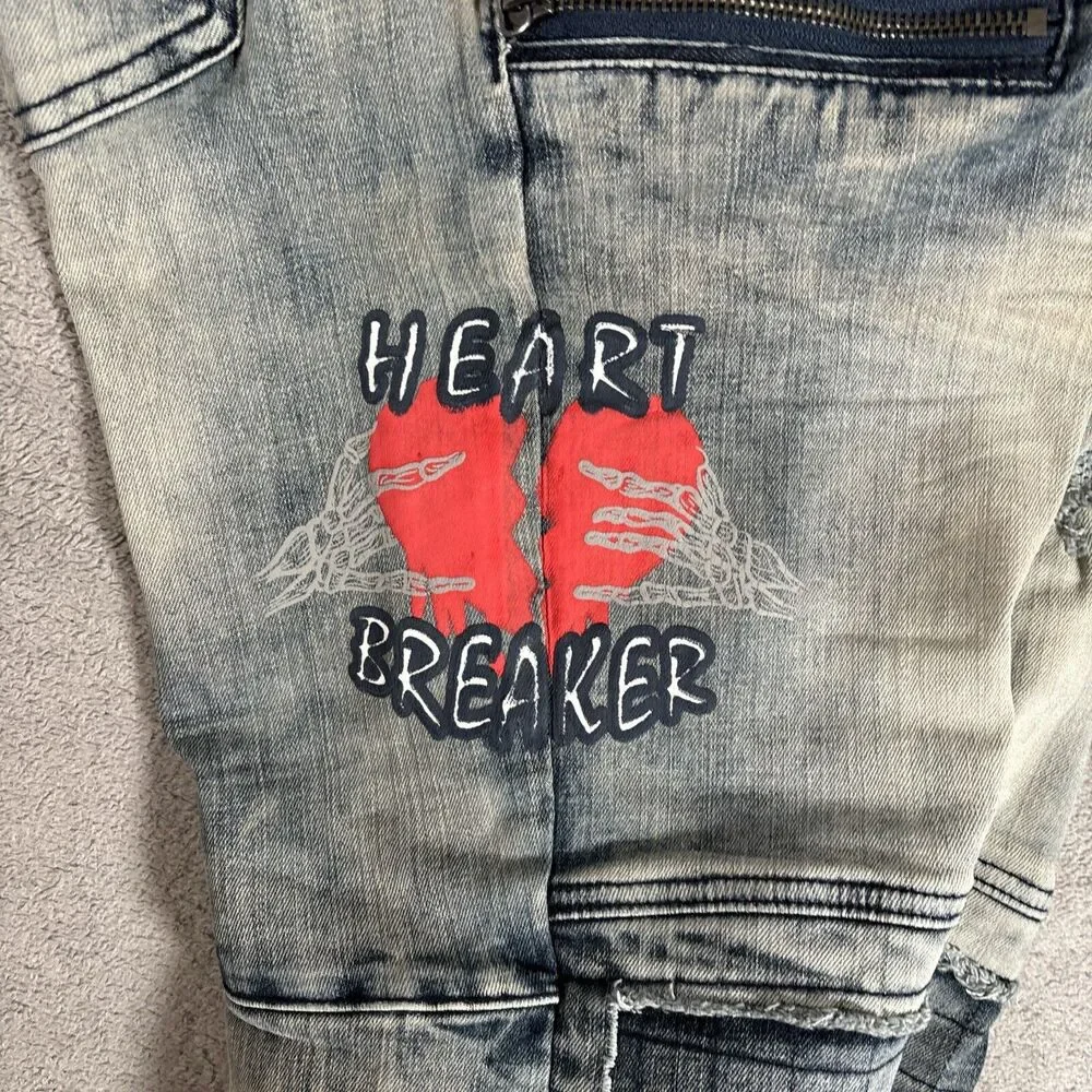 Decibel Jeans Mens 38x30 Denim Acid Wash Distressed Rip Paint Splatter Graffiti